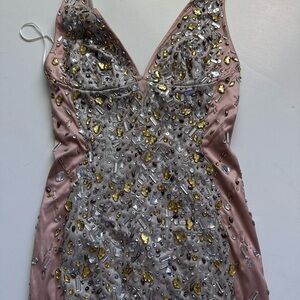 Mandalay Womens Metallic Silk Sequined Beaded Beaded Detail Gown Coral Size 6